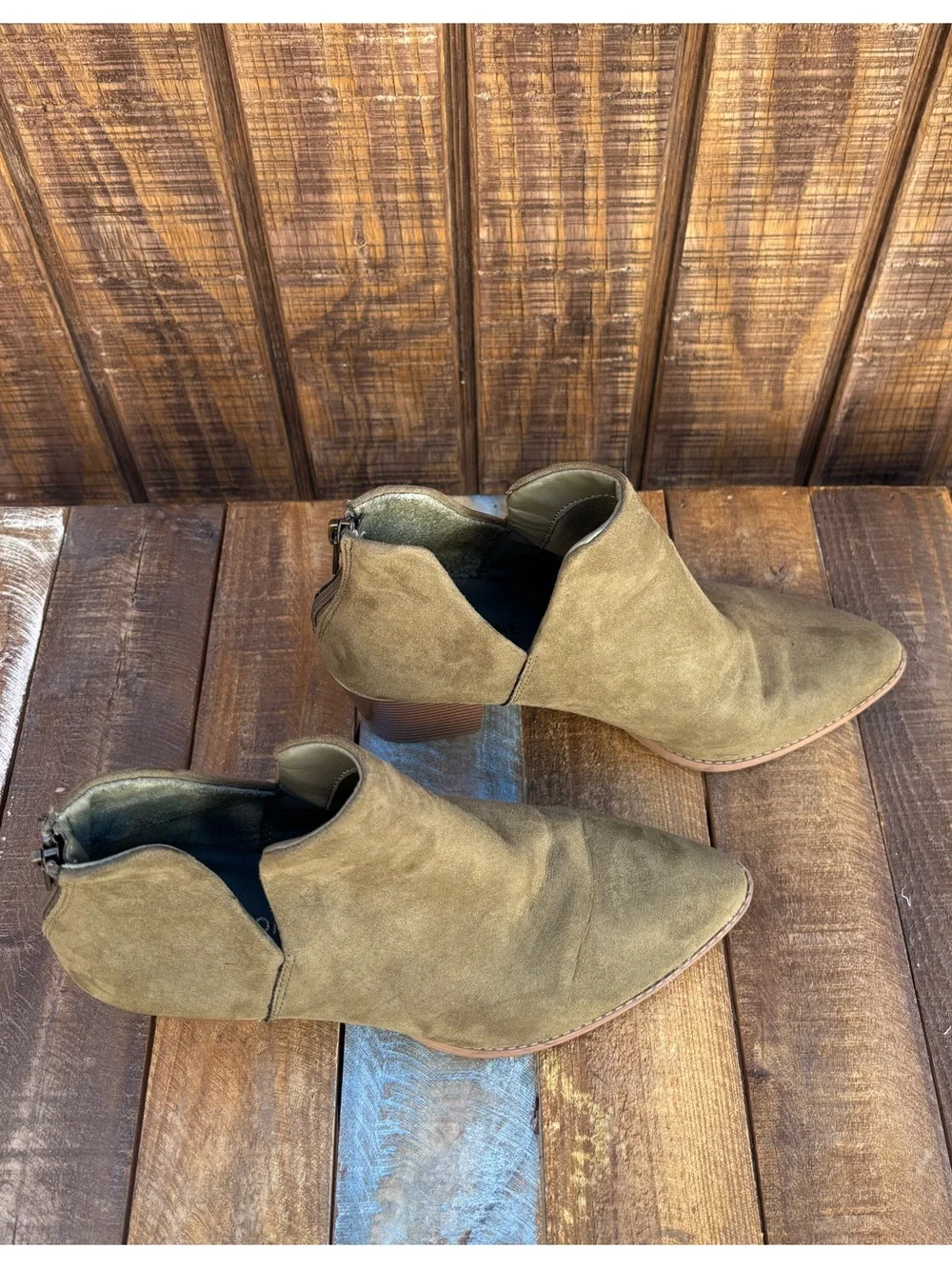 Sun + Stone Olive Green Suede Ankle Boots